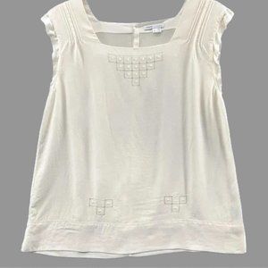 Vince Silk Cream Embroidered Ruffle Sleeveless Blouse Womens Size Medium
